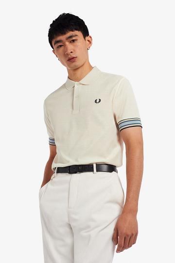Fred Perry Raidallinen Cuff Polo Miesten Paidat Valkoinen | FI 1513AHKP